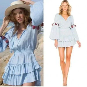 MISA Los Angeles‎ Neila Balloon Sleeve Mini Dress in Blue, Ruffle  Size XS